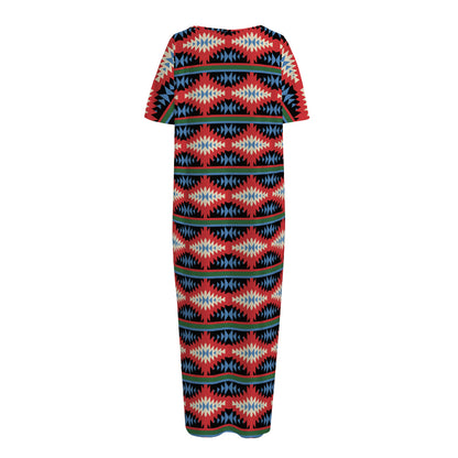 Native Navajo Pattern Print Short Sleeve Long Nightdress