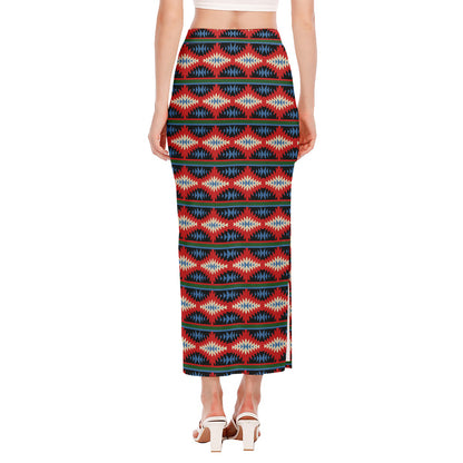 Native Navajo Pattern Print Side Slit Maxi Skirt