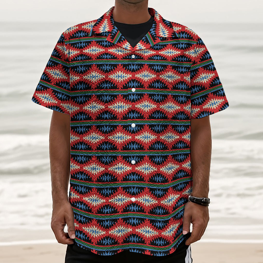 Native Navajo Pattern Print Textured Short Sleeve Shirt