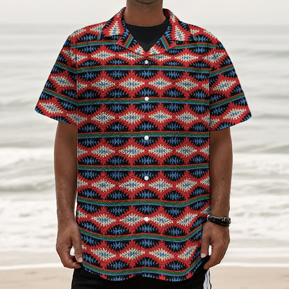 Native Navajo Pattern Print Textured Short Sleeve Shirt