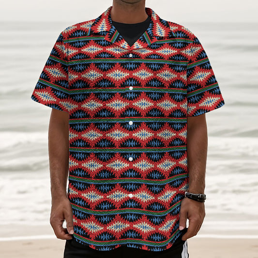 Native Navajo Pattern Print Textured Short Sleeve Shirt