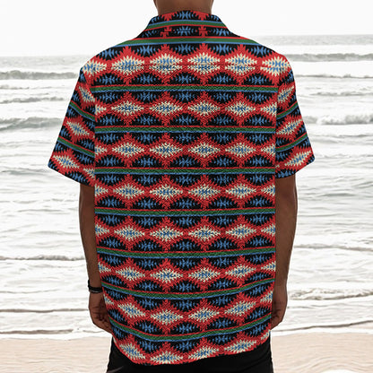 Native Navajo Pattern Print Textured Short Sleeve Shirt