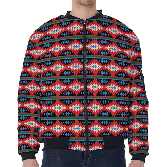 Native Navajo Pattern Print Zip Sleeve Bomber Jacket
