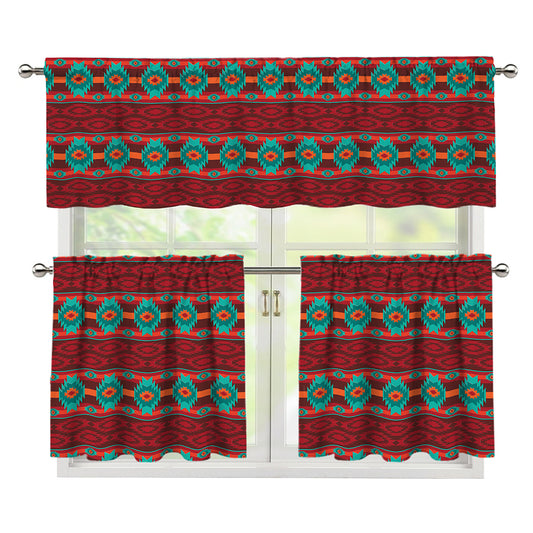 Native Southwestern Pattern Print 3 Piece Kitchen Curtains