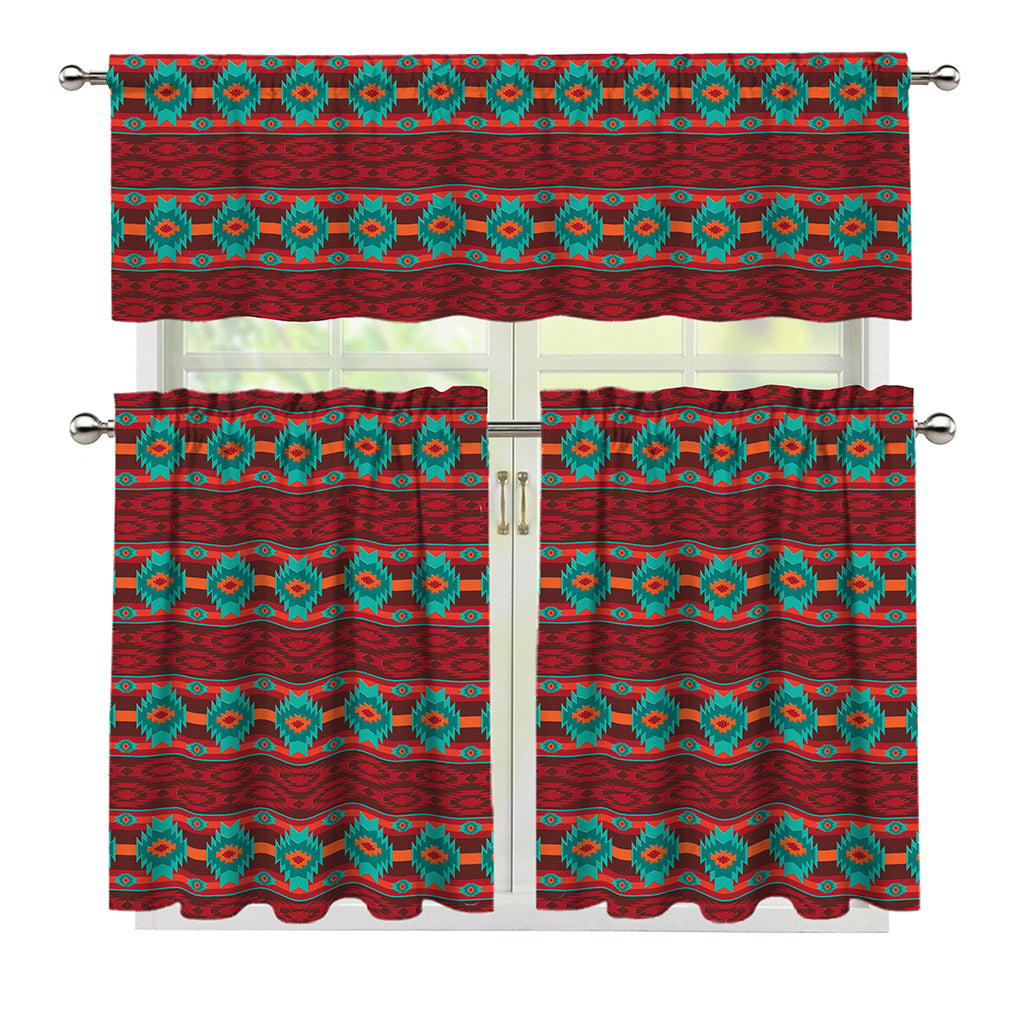Native Southwestern Pattern Print 3 Piece Kitchen Curtains