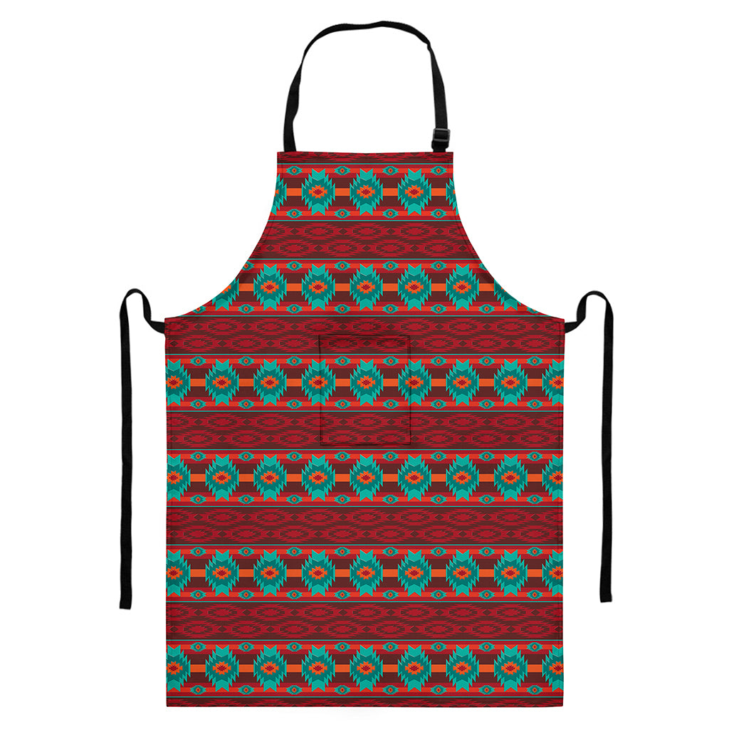 Native Southwestern Pattern Print Bib Apron With Pocket