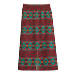 Native Southwestern Pattern Print Cotton Front Slit Maxi Skirt
