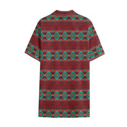 Native Southwestern Pattern Print Cotton Hawaiian Shirt