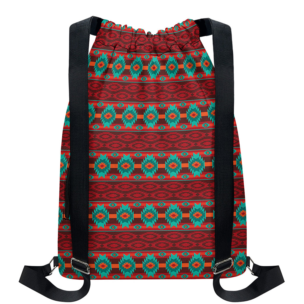 Native Southwestern Pattern Print Drawstring Backpack