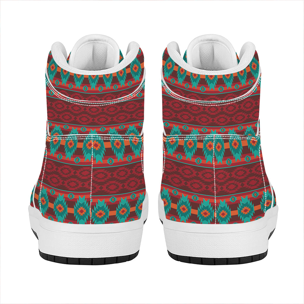 Native Southwestern Pattern Print High Top Leather Sneakers