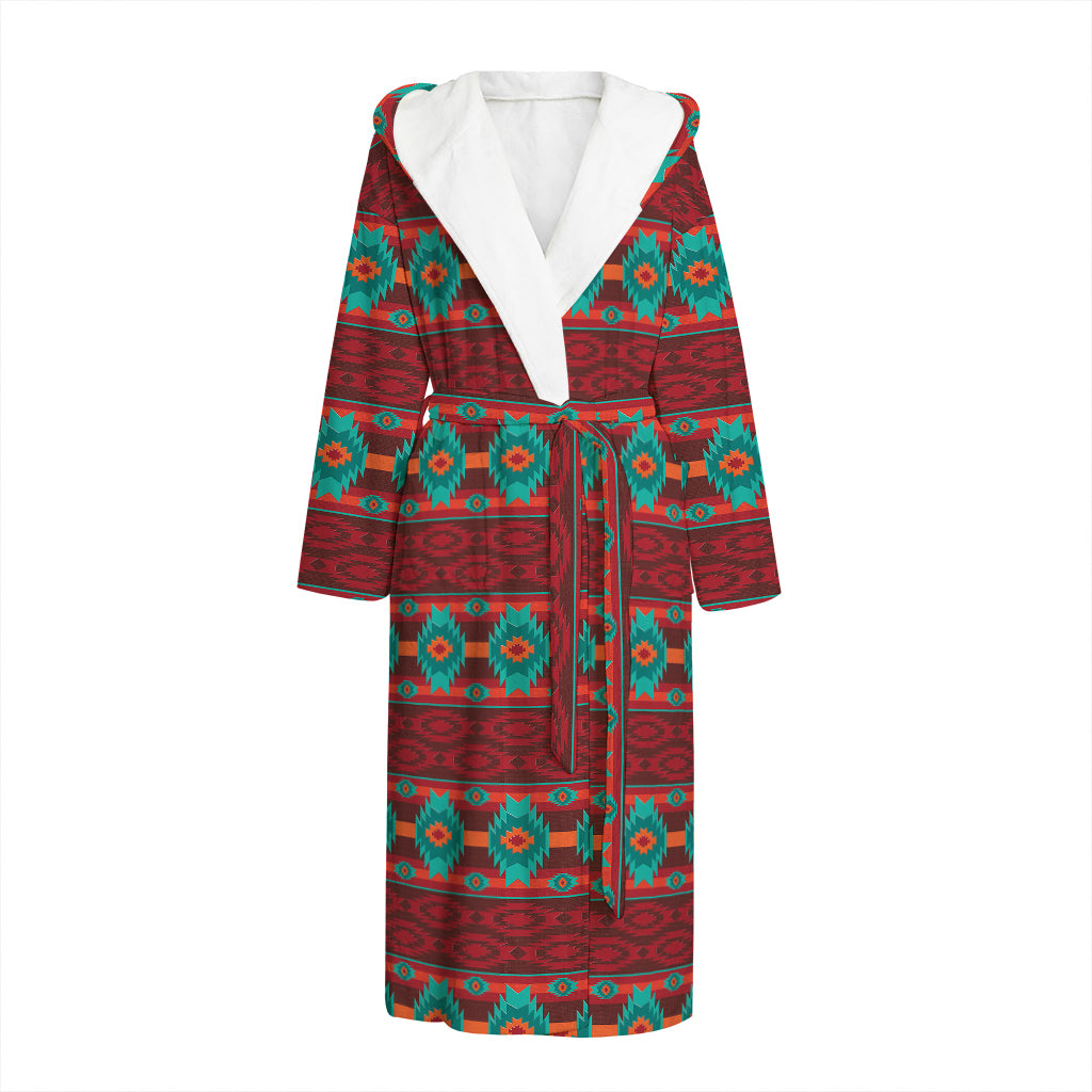 Native Southwestern Pattern Print Hooded Bathrobe