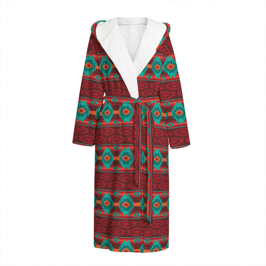 Native Southwestern Pattern Print Hooded Bathrobe