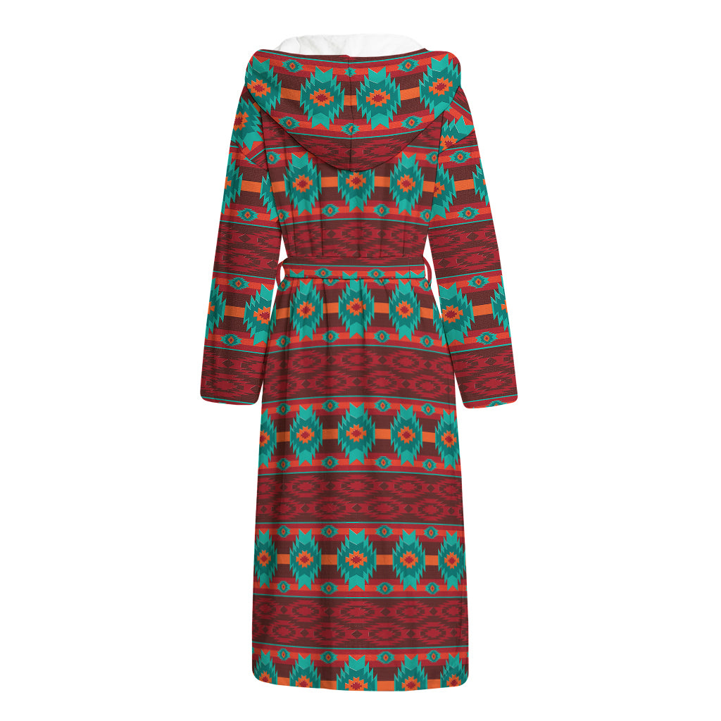Native Southwestern Pattern Print Hooded Bathrobe