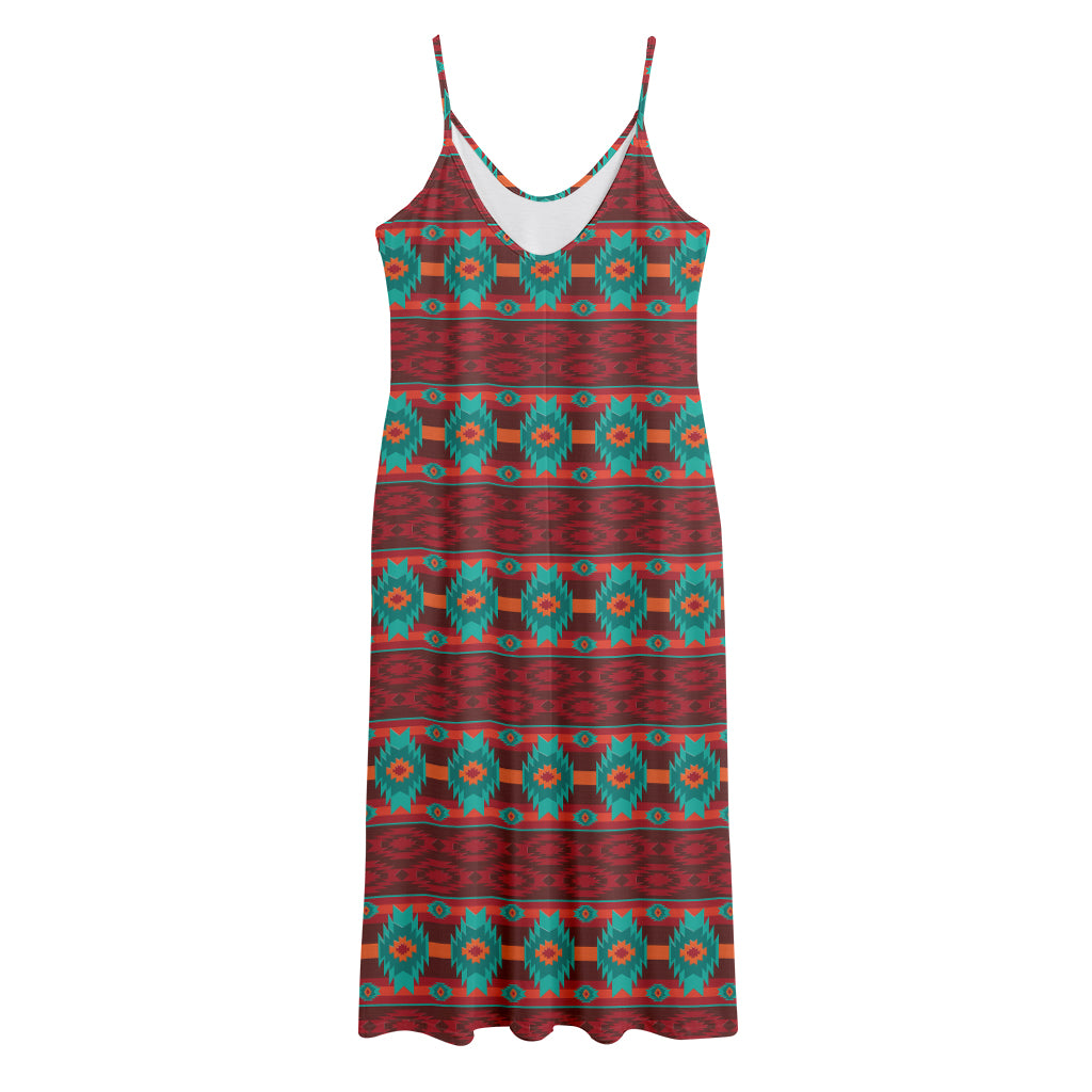 Native Southwestern Pattern Print Jersey Midi Cami Dress