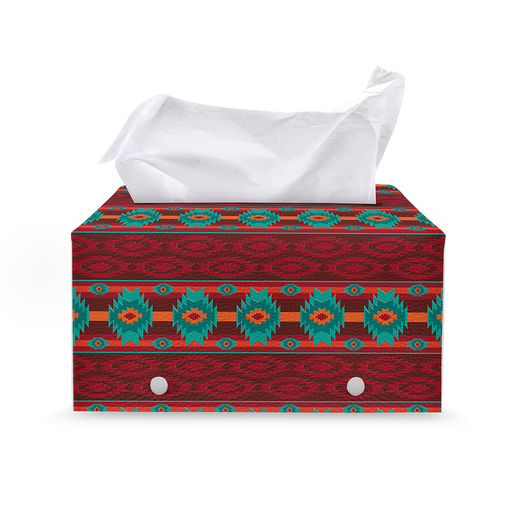 Native Southwestern Pattern Print Leather Tissue Box Cover