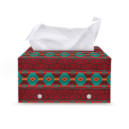Native Southwestern Pattern Print Leather Tissue Box Cover