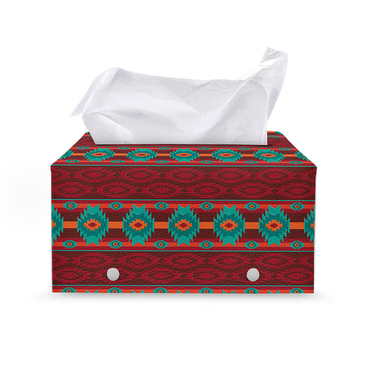 Native Southwestern Pattern Print Leather Tissue Box Cover