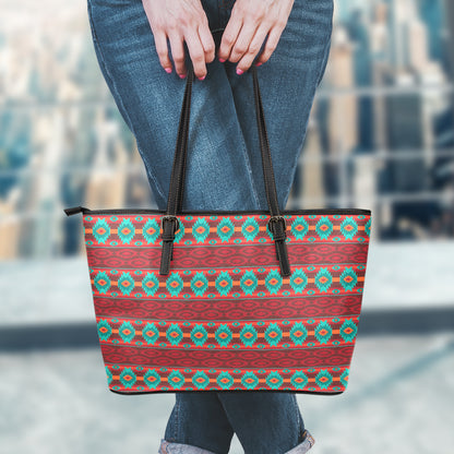 Native Southwestern Pattern Print Leather Tote Bag