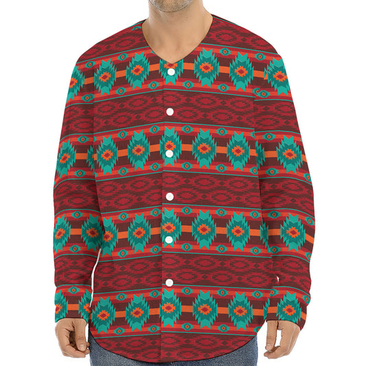 Native Southwestern Pattern Print Long Sleeve Baseball Jersey