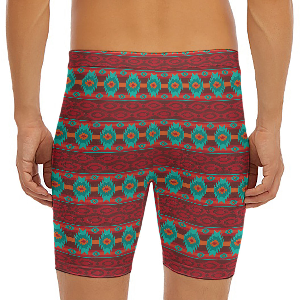 Native Southwestern Pattern Print Men's Long Boxer Briefs