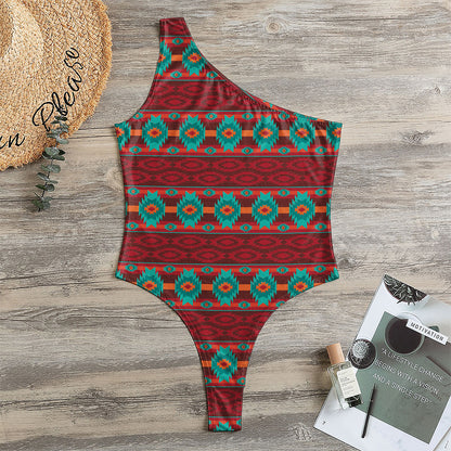 Native Southwestern Pattern Print One Shoulder Bodysuit