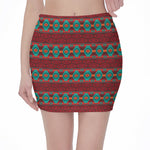 Native Southwestern Pattern Print Pencil Mini Skirt