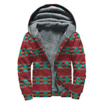 Native Southwestern Pattern Print Sherpa Lined Zip Up Hoodie