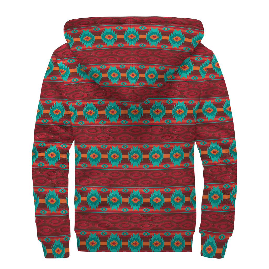 Native Southwestern Pattern Print Sherpa Lined Zip Up Hoodie