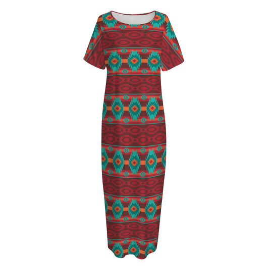 Native Southwestern Pattern Print Short Sleeve Long Nightdress