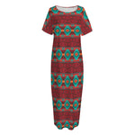 Native Southwestern Pattern Print Short Sleeve Long Nightdress