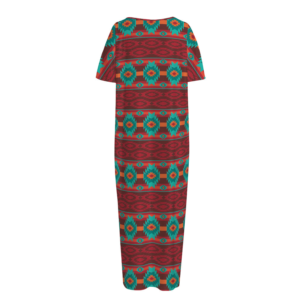 Native Southwestern Pattern Print Short Sleeve Long Nightdress