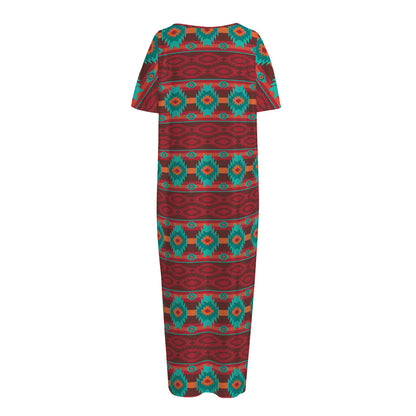 Native Southwestern Pattern Print Short Sleeve Long Nightdress
