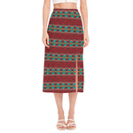 Native Southwestern Pattern Print Side Slit Midi Skirt