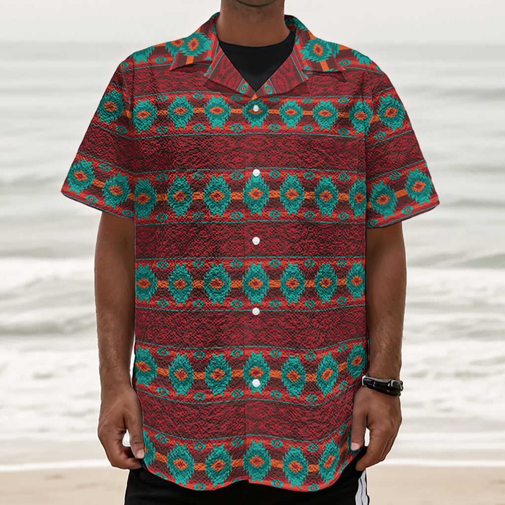 Native Southwestern Pattern Print Textured Short Sleeve Shirt