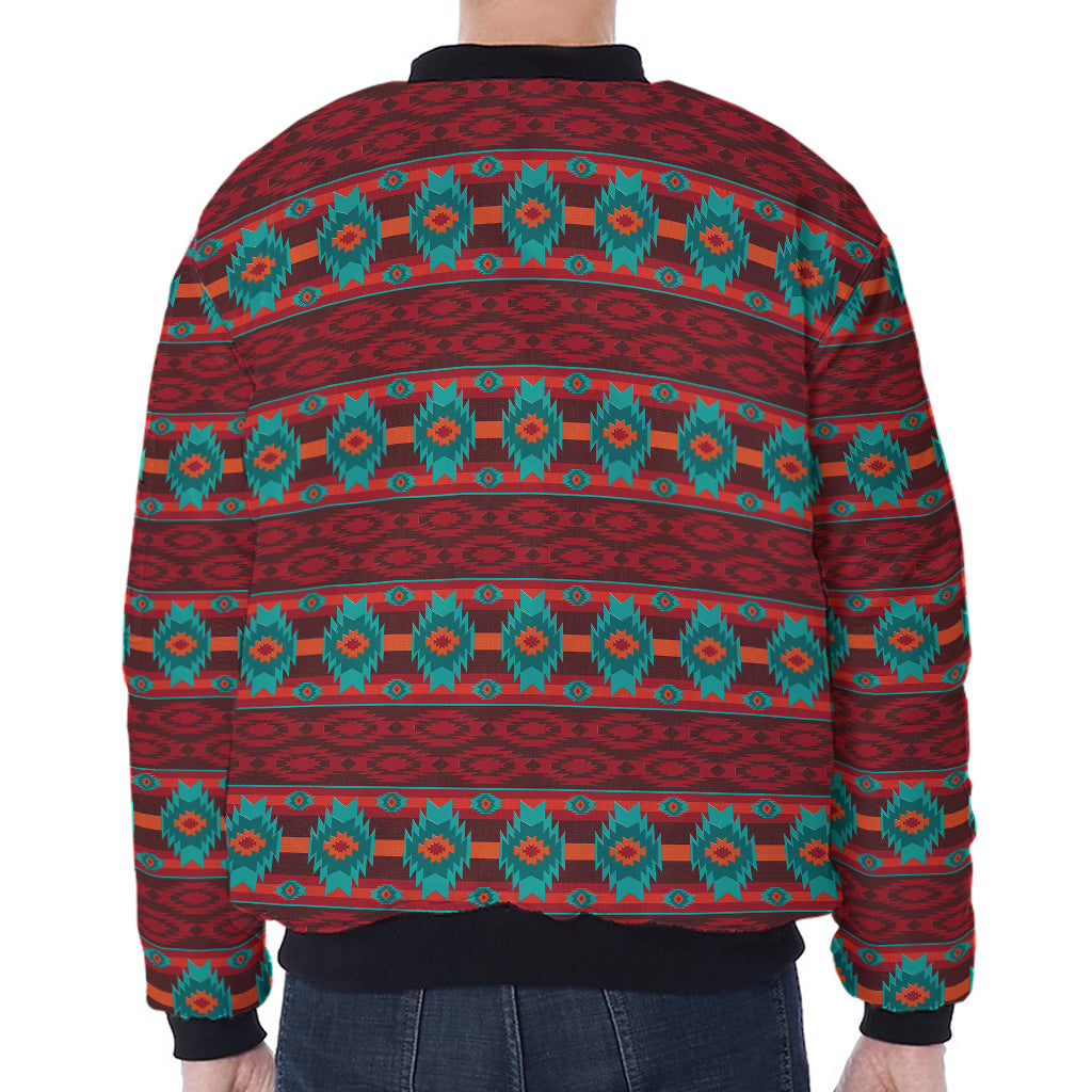 Native Southwestern Pattern Print Zip Sleeve Bomber Jacket