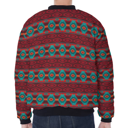 Native Southwestern Pattern Print Zip Sleeve Bomber Jacket
