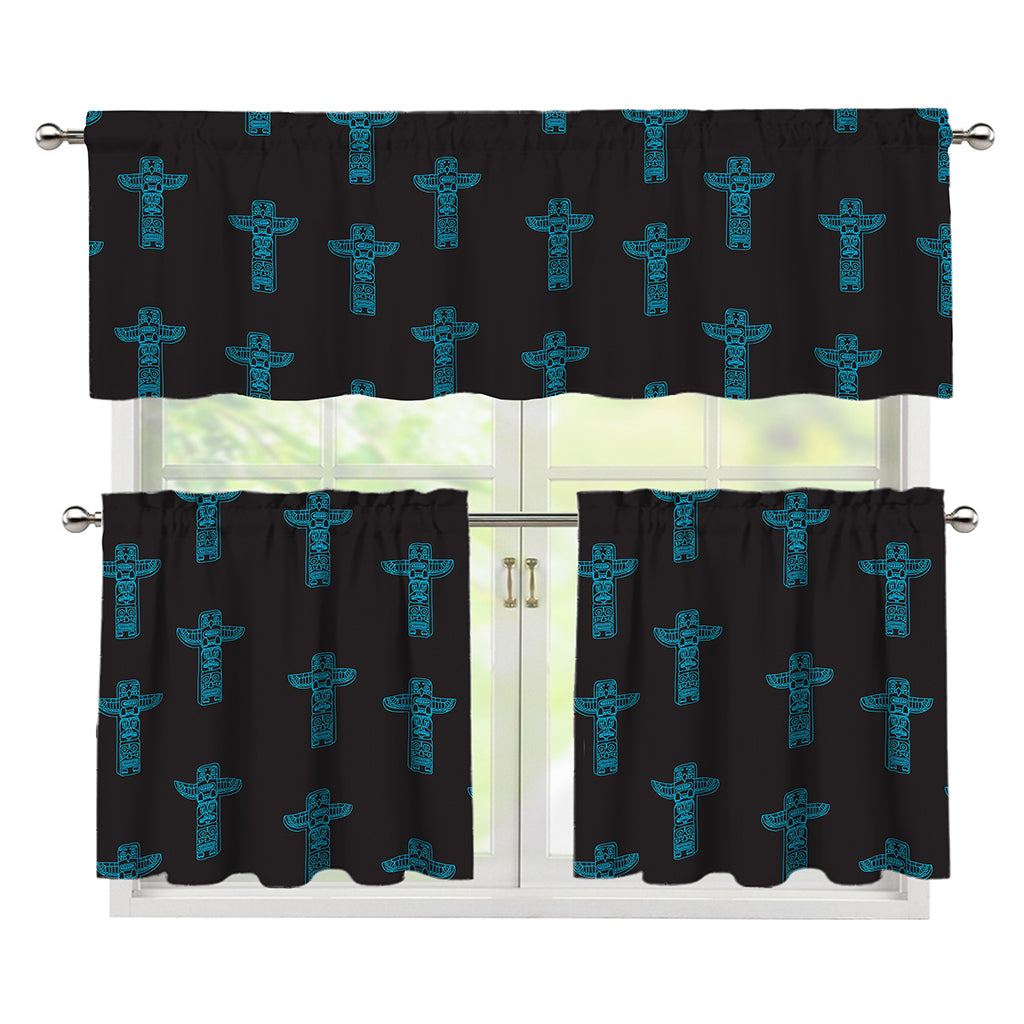 Native Totem Pattern Print 3 Piece Kitchen Curtains