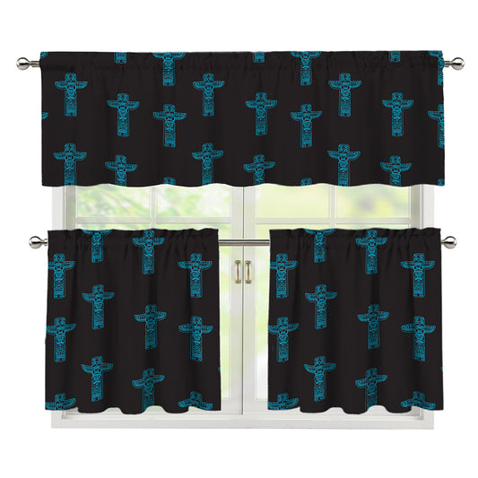 Native Totem Pattern Print 3 Piece Kitchen Curtains