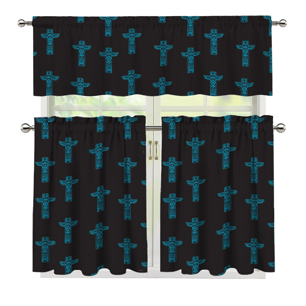 Native Totem Pattern Print 3 Piece Kitchen Curtains