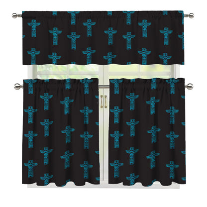 Native Totem Pattern Print 3 Piece Kitchen Curtains
