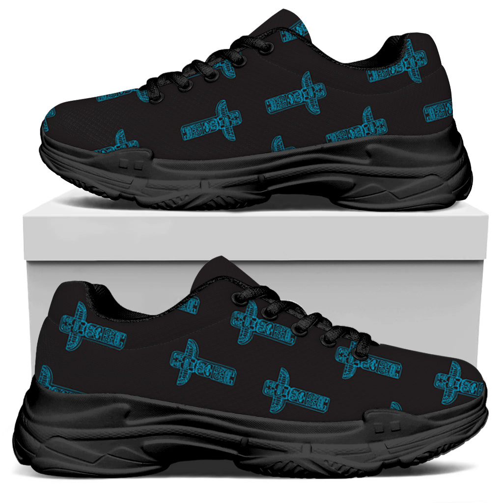 Native Totem Pattern Print Black Chunky Shoes