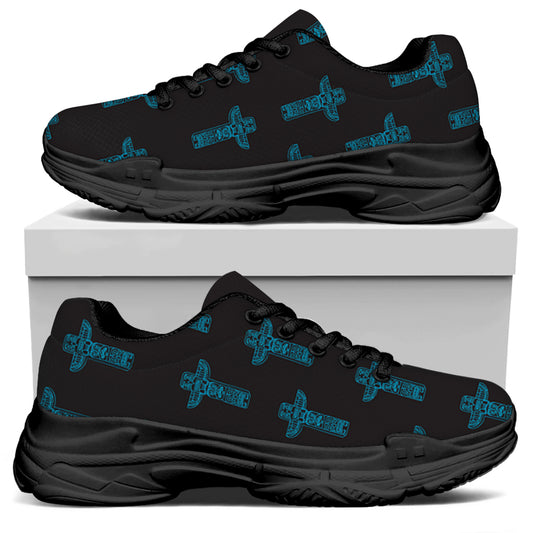 Native Totem Pattern Print Black Chunky Shoes