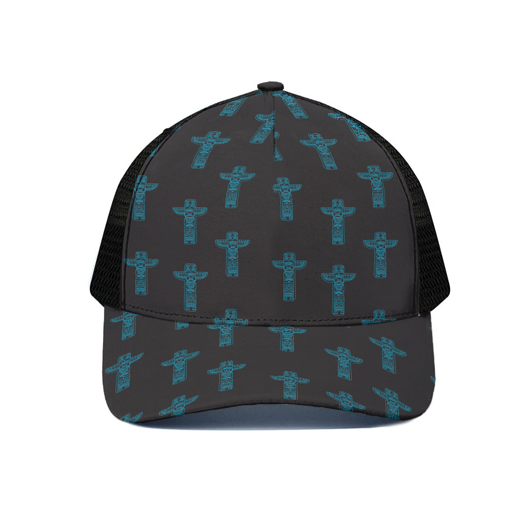 Native Totem Pattern Print Black Mesh Trucker Cap