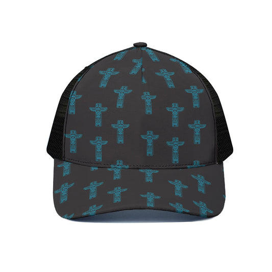 Native Totem Pattern Print Black Mesh Trucker Cap