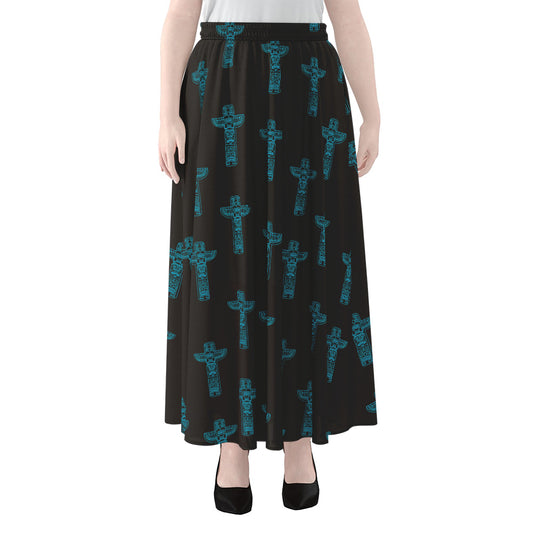 Native Totem Pattern Print Chiffon Maxi Skirt