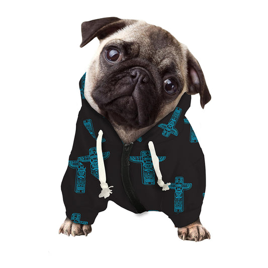 Native Totem Pattern Print Dog Zip Up Hoodie