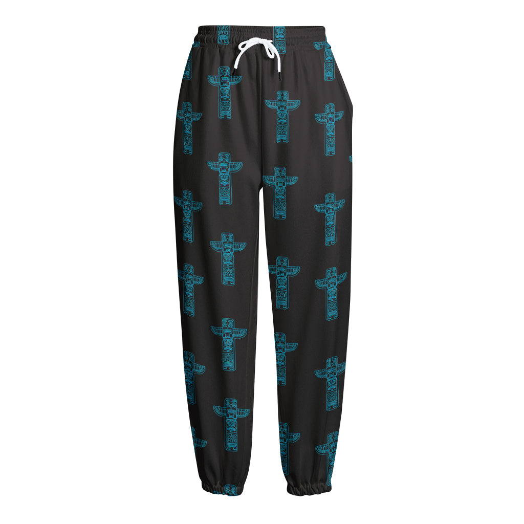 Native Totem Pattern Print Fleece Lined Knit Pants