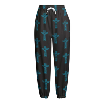 Native Totem Pattern Print Fleece Lined Knit Pants