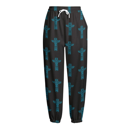 Native Totem Pattern Print Fleece Lined Knit Pants