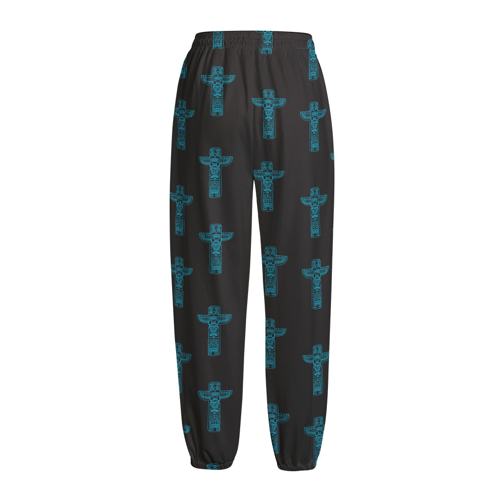 Native Totem Pattern Print Fleece Lined Knit Pants
